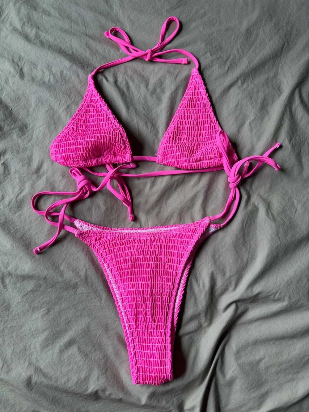 Hot Pink 2 Piece Bikini Set Womens Size M Vacation Summer Beach Tropical